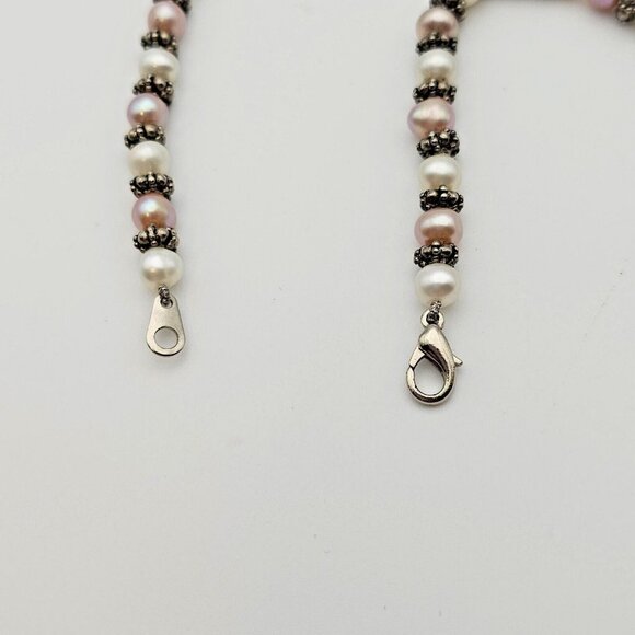 Classic 18" Freshwater Pearl Necklace Pink White Silver Beads Feminine Romantic - Picture 4 of 16